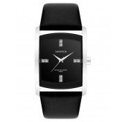 Men's leather and crystal strap watch