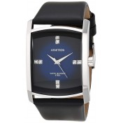 Men's leather and crystal strap watch