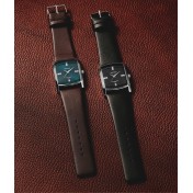 Men's leather and crystal strap watch