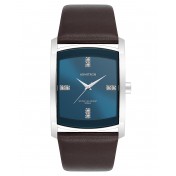 Men's leather and crystal strap watch