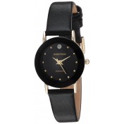 Womens Black Leather Strap Watch